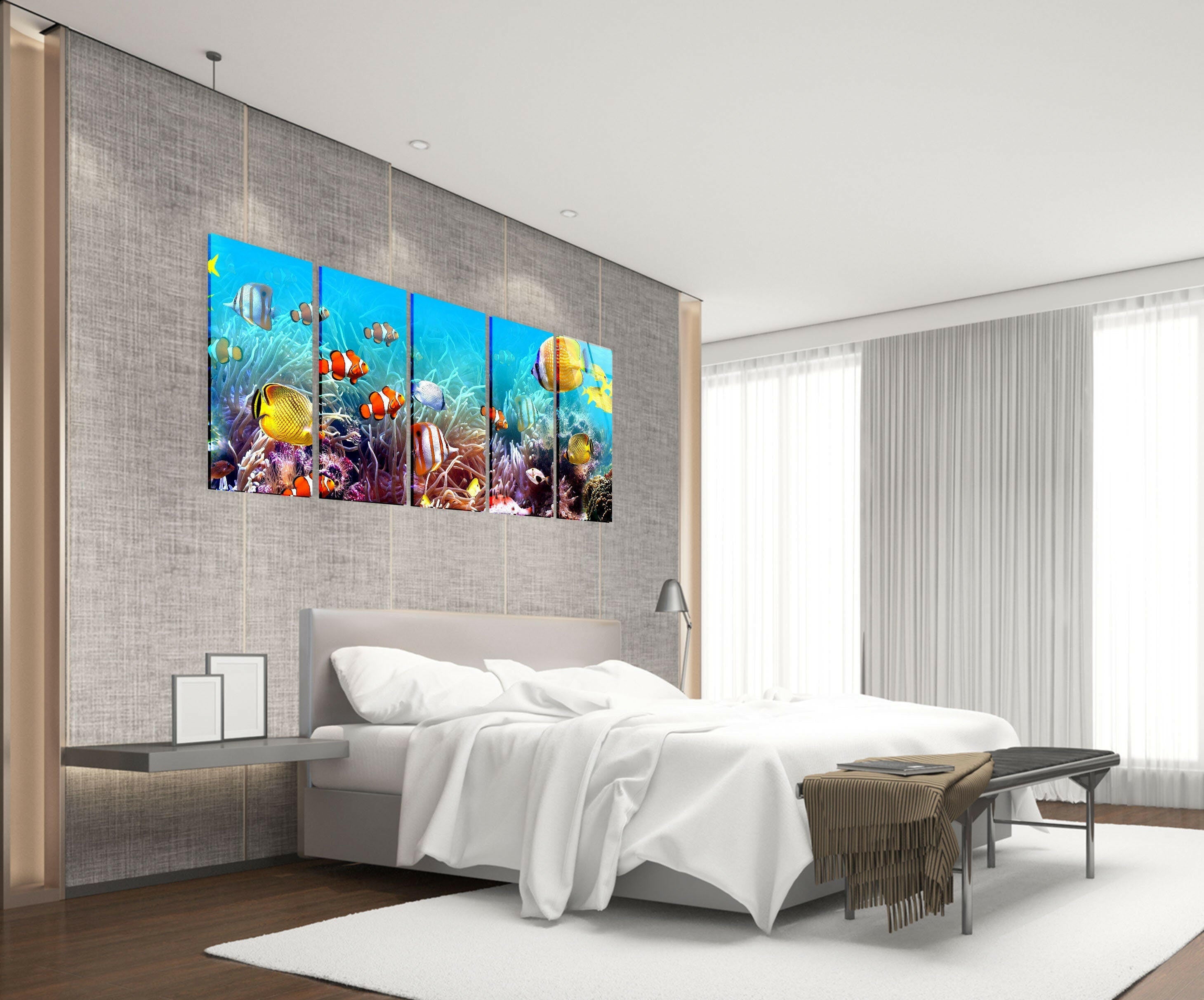 Set of 5 Aquarium Tempered Glass Wall Art