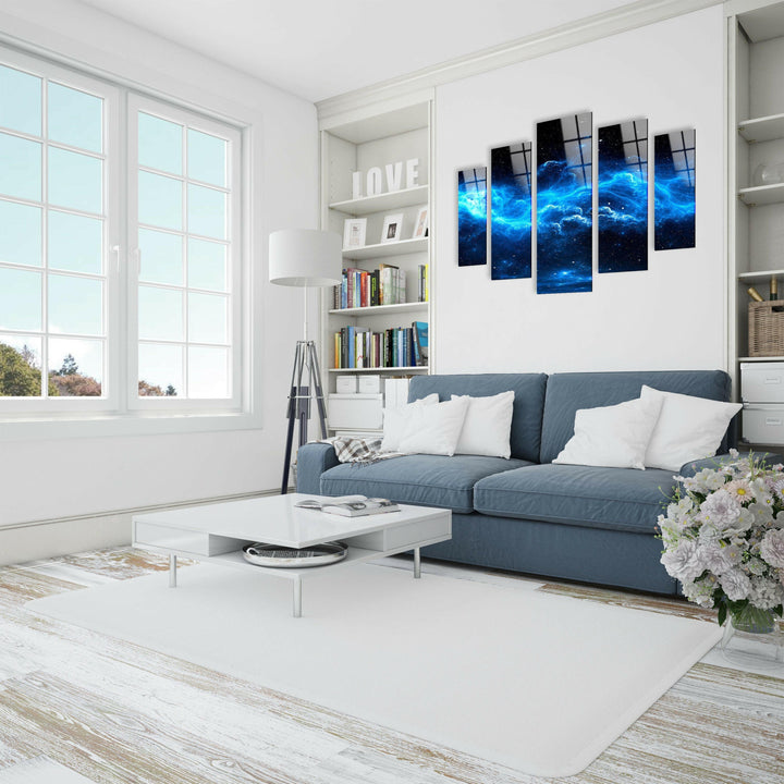 Nebula Star, Blue Galaxy Glass Wall Art, photo print on glass, prints on glass wall art