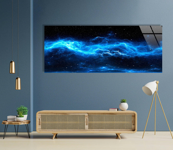 Nebula Star, Blue Galaxy Glass Wall Art, custom glass pictures, glass art prints
