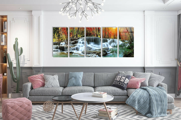 Cascading Waterfall Landscape Glass Wall Art, photo print on glass, prints on glass wall art