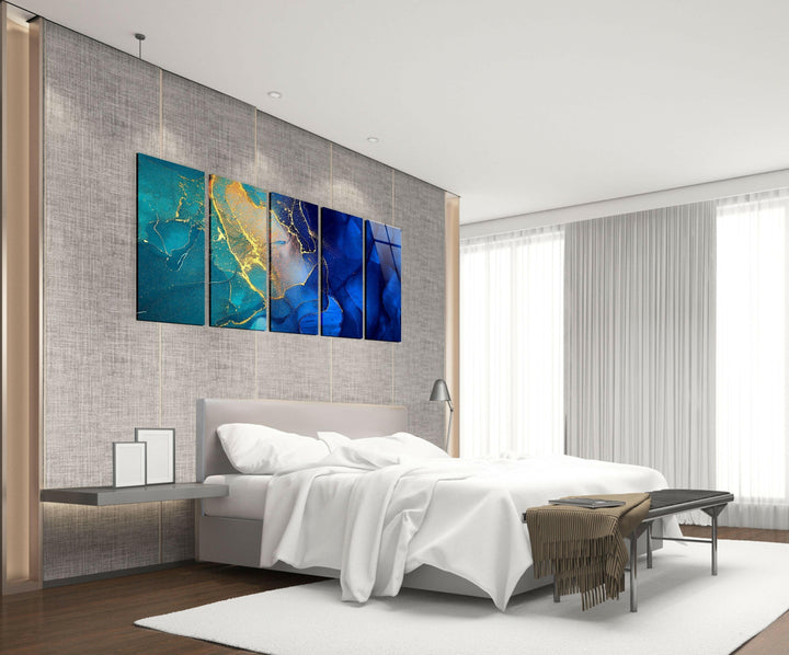 Turquoise, Blue Alcohol Ink Abstract Glass Wall Art, picture on glass wall art, photos printed on glass