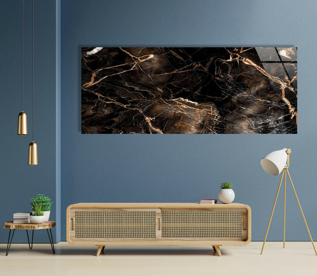 Dark Marble With Brown Veins Glass Wall Art, print on glass, glass printed photos