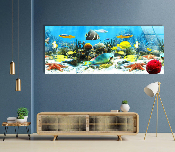 Underwater World Animal Glass Wall Art, glass art painting, glass art for the Wall