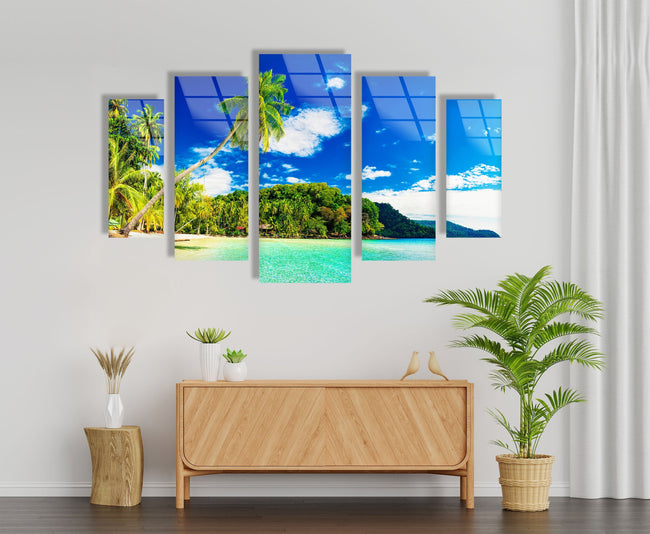 5 Pieces Tropical Island Tempered Glass Wall Art