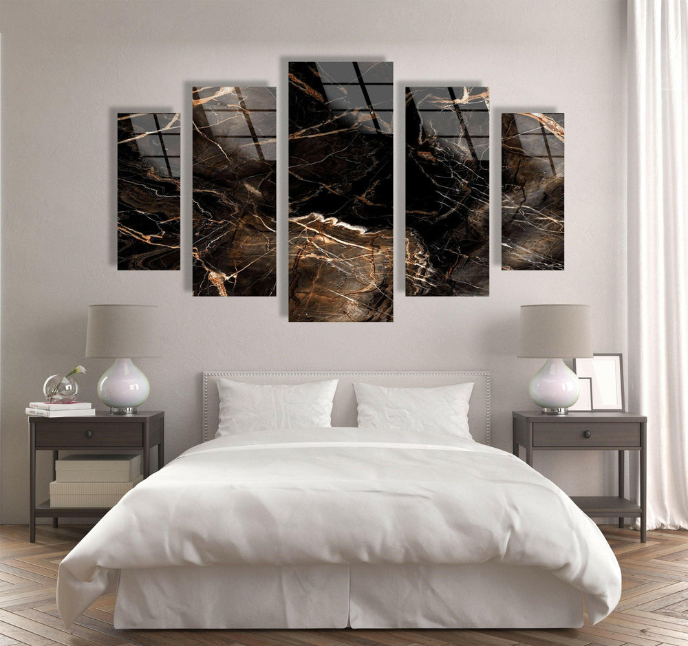 Dark Marble With Brown Veins Glass Wall Art, custom glass pictures, glass art prints
