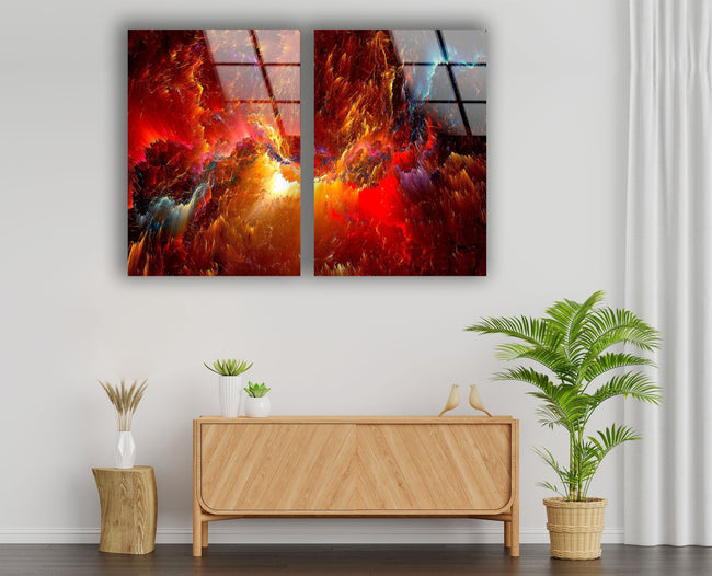 Set of Red Abstract Tempered Glass Wall Art