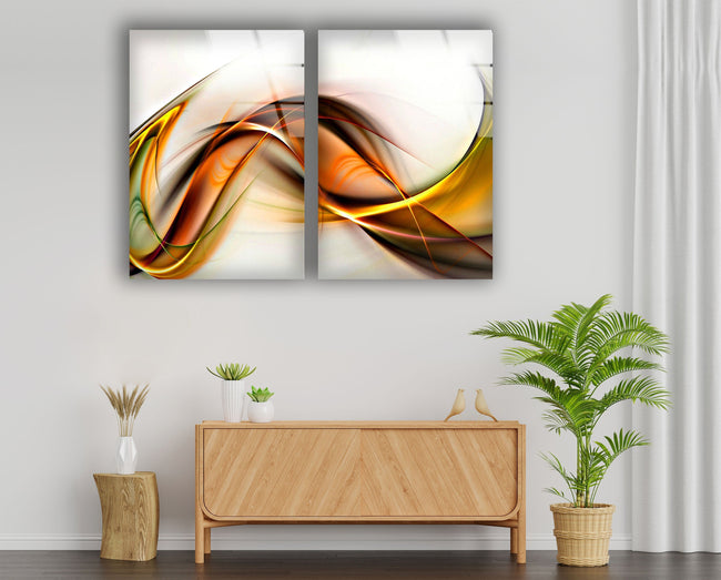 Yellow Fractal Abstract Tempered Glass Wall Art