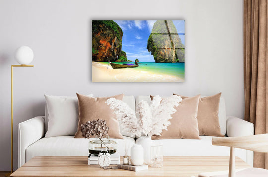 Tropical Beach Limestone Rock Glass Wall Art glass image printing, glass prints from photos