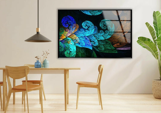 Abstract fractal feathers glass wall art showcases swirling patterns in a dynamic visual rhythm, perfect for best glass art selections.