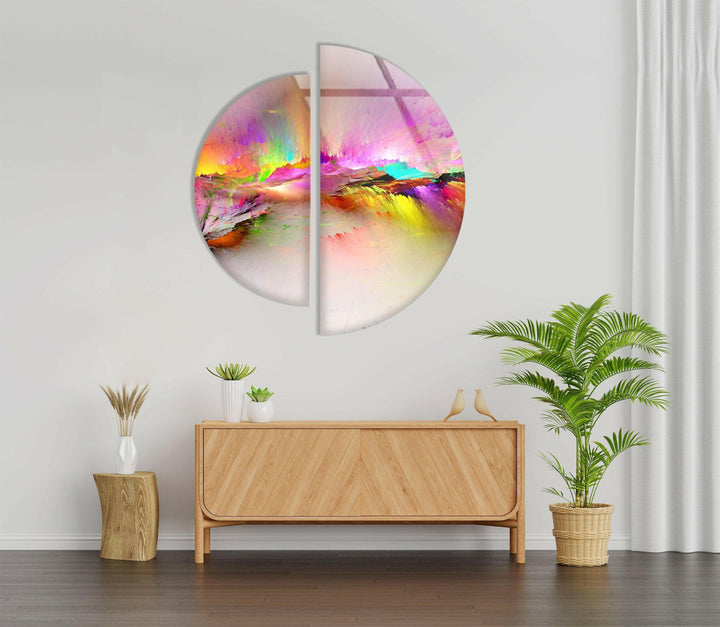 White and Pink Abstract Round Glass Wall Art glass pictures for Wall, glass prints wall art
