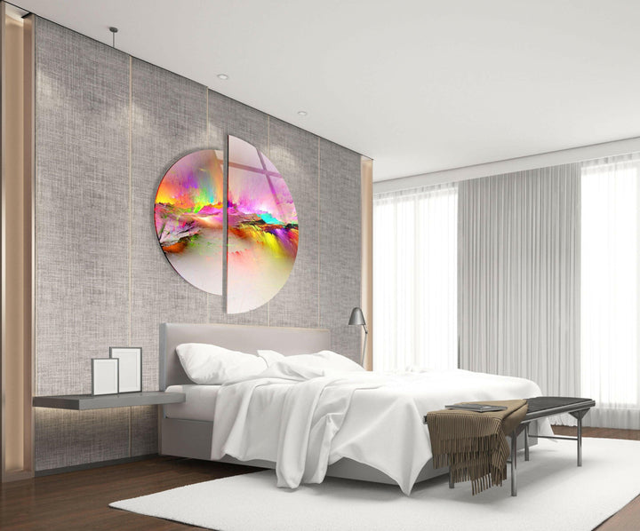White and Pink Abstract Round Glass Wall Art custom glass photo prints, large glass prints

