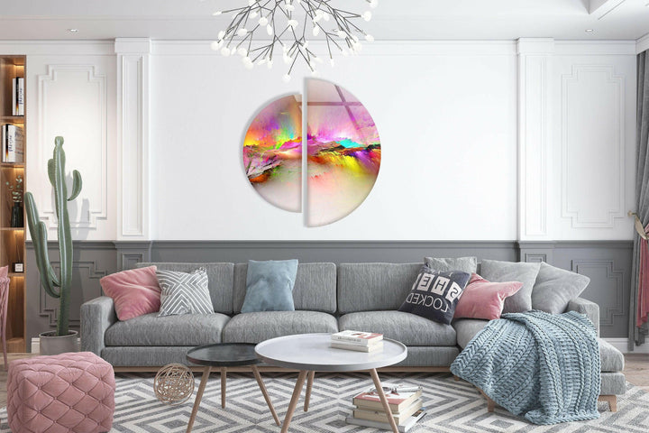 White and Pink Abstract Round Glass Wall Art glass image printing, glass prints from photos
