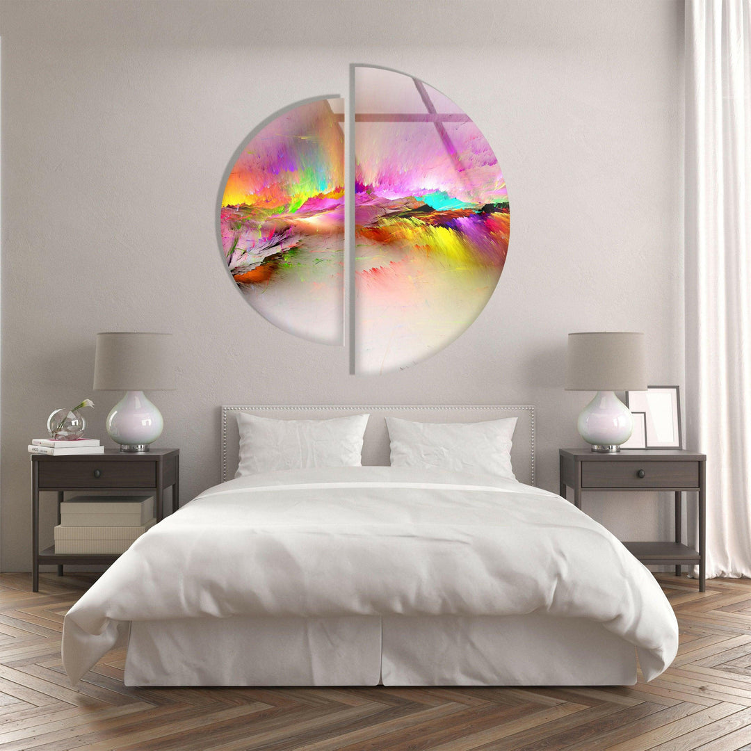 White and Pink Abstract Round Glass Wall Art custom glass pictures, glass art prints
