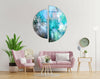 Two Piece Round Blue Abstract Tempered Glass Wall Art
