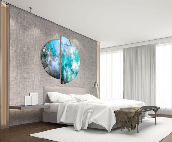 Two Piece Round Blue Abstract Glass Wall Art large glass photo prints, glass wall photos
