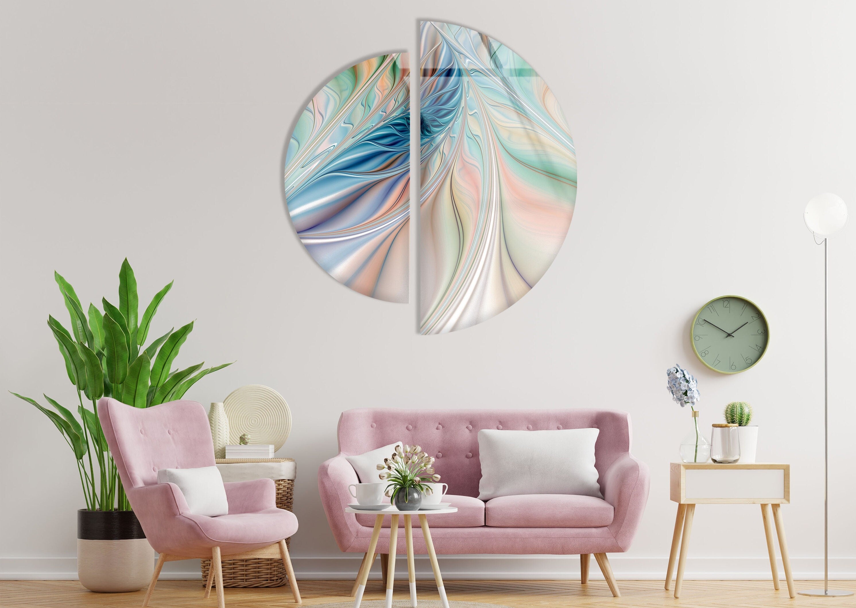 2 Piece Circular Soft Colors Tempered Glass Wall Art