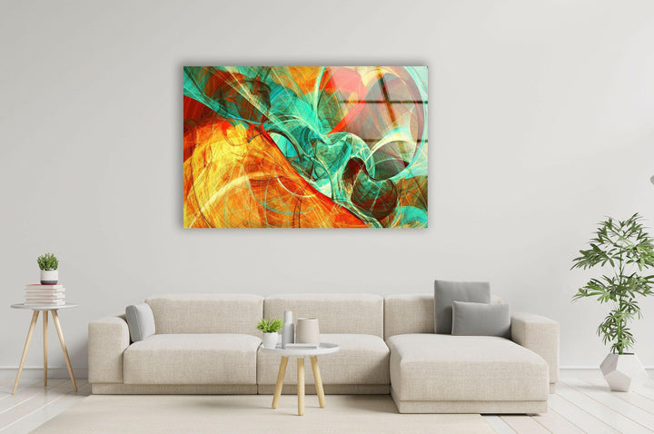 Shiny Orange Abstract Glass Wall Art, Tempered Glass Wall Art, Glass Printing Wall Art