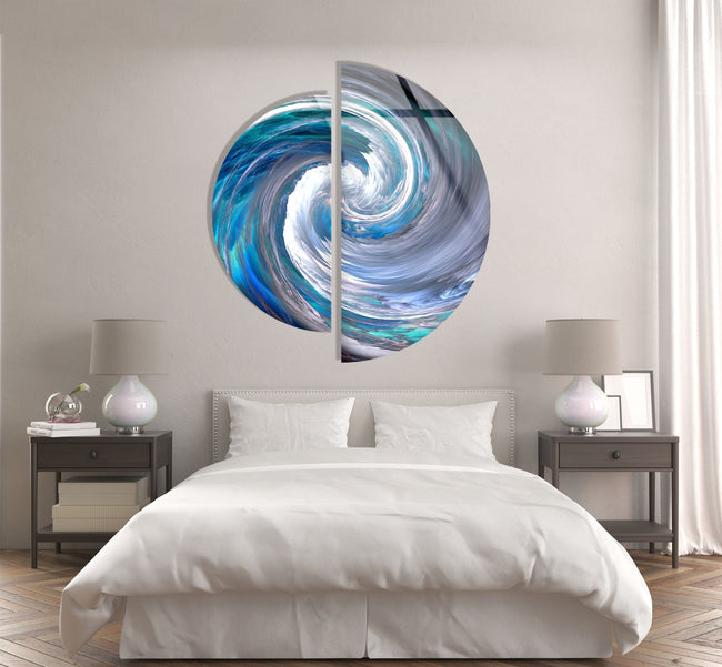 2 Piece Blue Abstract Tempered Glass Wall Art