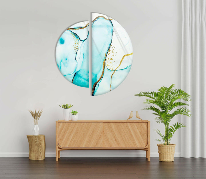 Set of 2 Pieces Blue and Gold Abstract Glass Wall Art art glass wall art, glass wall art pictures

