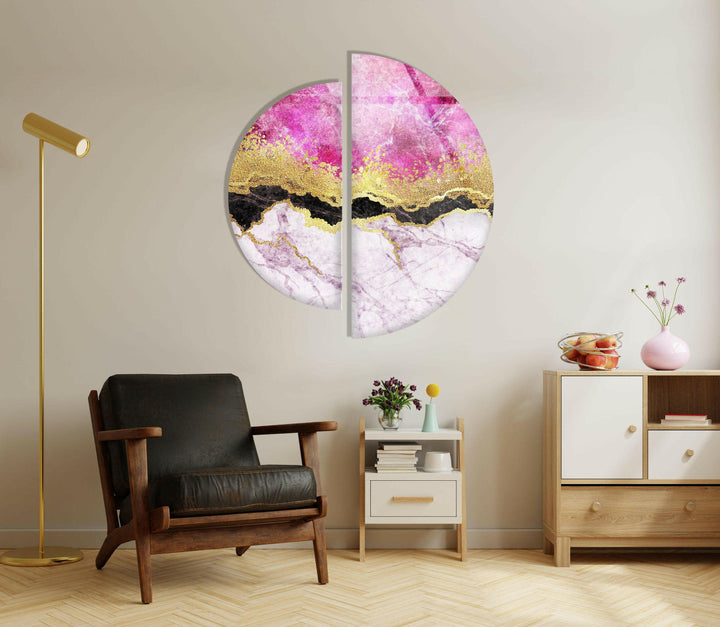 Set of 2 Pink Marble Glass Wall Art glass photo prints, glass picture prints
