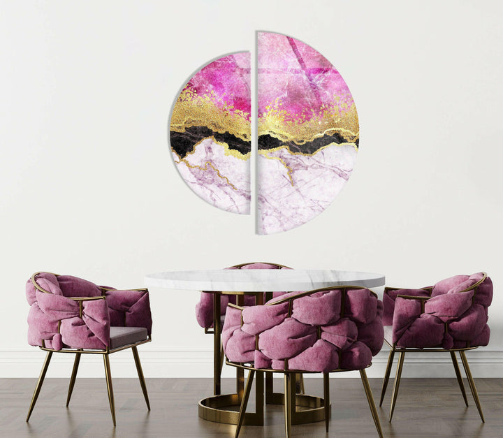 Set of 2 Pink Marble Glass Wall Art stained glass wall art, stained glass wall decor
