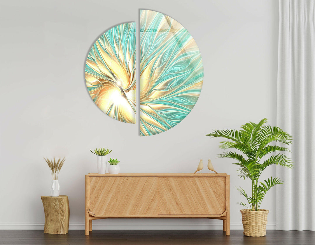 Circular Green White Abstract Glass Wall Art stained glass wall art, stained glass wall decor
