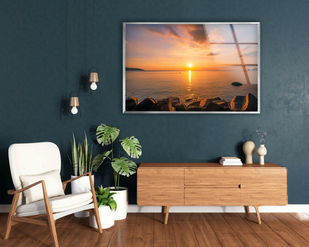 Evening Sun Over the Ocean – A Stunning Nature-Inspired Glass Print
