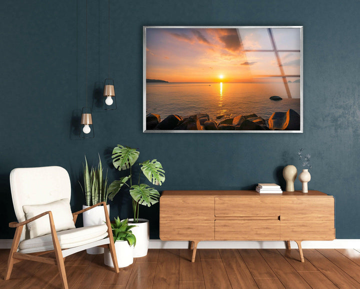 Evening Sun Over the Ocean – A Stunning Nature-Inspired Glass Print
