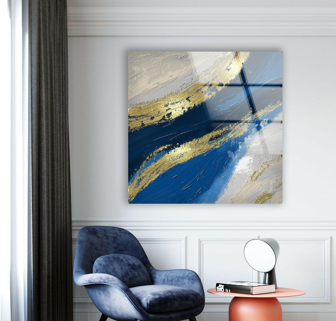 Blue and Gold Modern Art Glass Wall Art High-quality materials and cutting-edge printing methods are used to make our Glass Wall Art and Tempered Glass Wall Art. These pieces not only show off your best designs and images in great detail, but they also last a very long time. Our range of glass paintings and wall pictures will keep your home looking stylish and up-to-date.