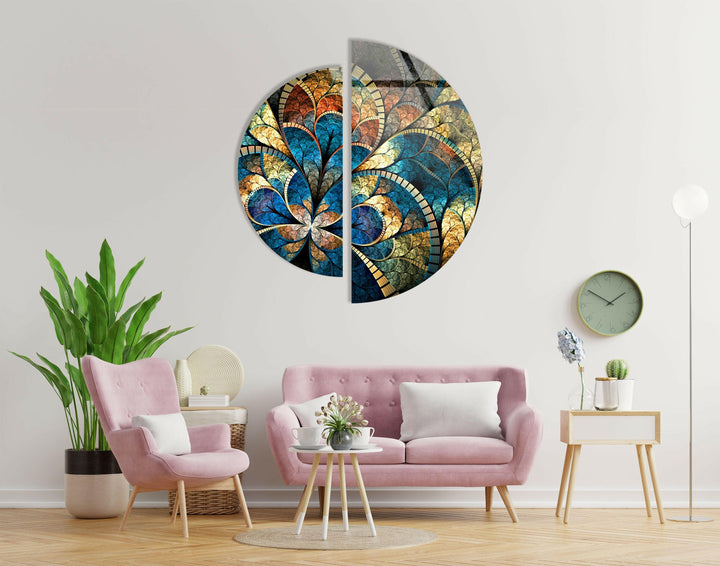 Set of 2 Pieces Blue Stained Glass Wall Art large glass photo prints, glass wall photos
