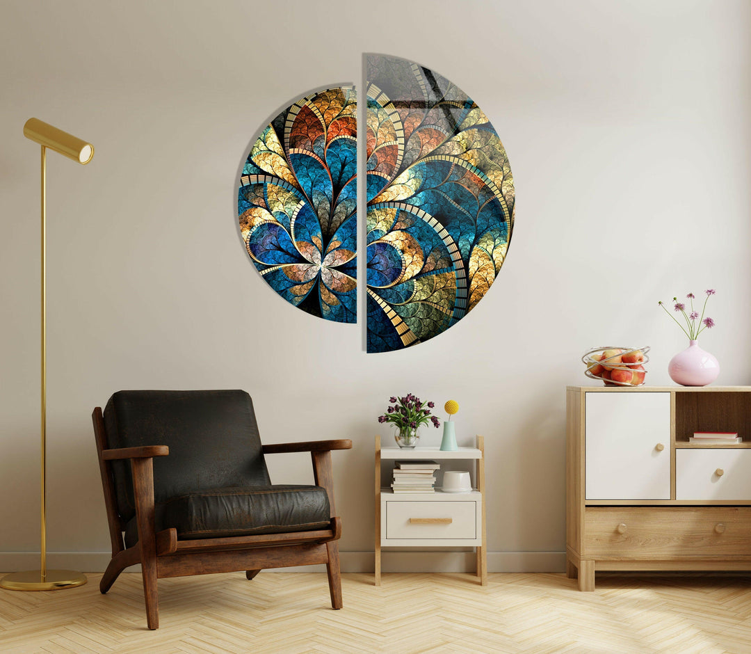 Set of 2 Pieces Blue Stained Glass Wall Art photo print on glass, prints on glass wall art
