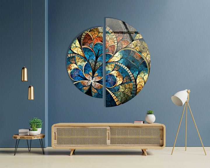 Set of 2 Pieces Blue Stained Glass Wall Art glass pictures for Wall, glass prints wall art

