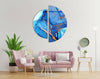 Circular Gold Details Blue Marble Tempered Glass Wall Art