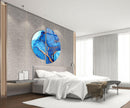 Circular Gold Details Blue Marble Tempered Glass Wall Art