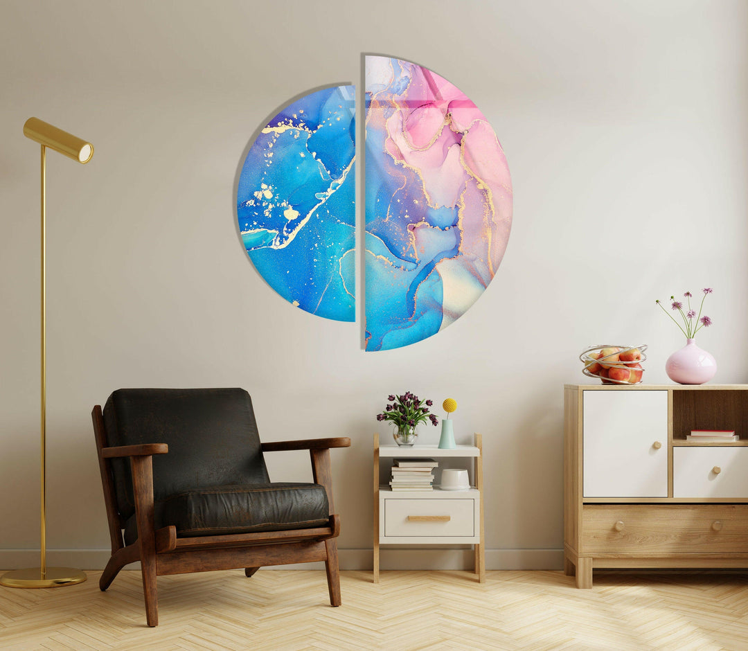 Set of 2 Piece Pink and Blue Abstract Glass Wall Art Glass Printing Wall Art, Print photos on glass
