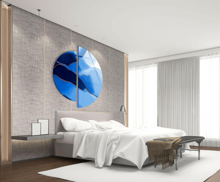 Set of 2 Blue Alcohol ink Abstract Glass Wall Art glass wall decor, glass wall art decor
