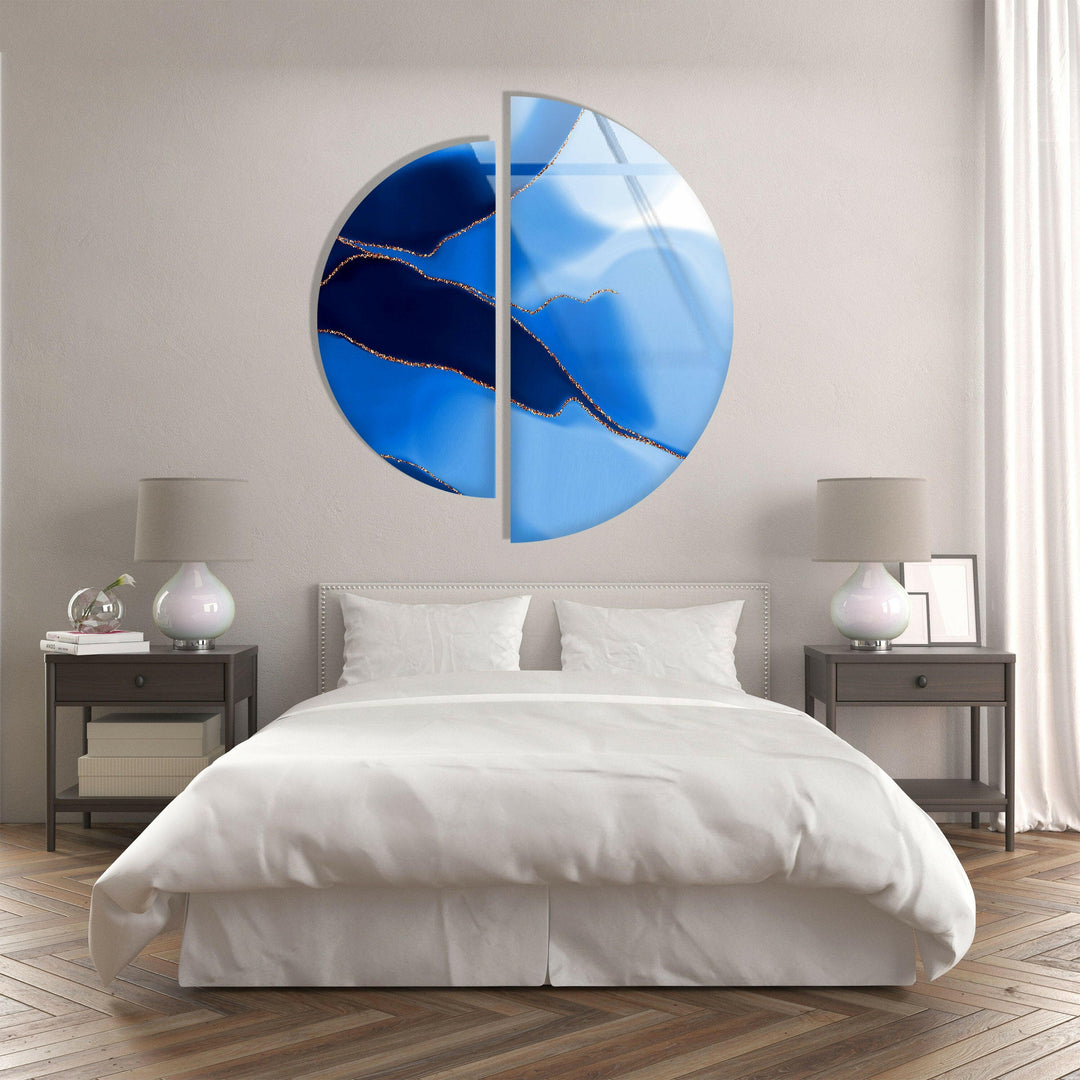 Set of 2 Blue Alcohol ink Abstract Glass Wall Art custom glass photo prints, large glass prints

