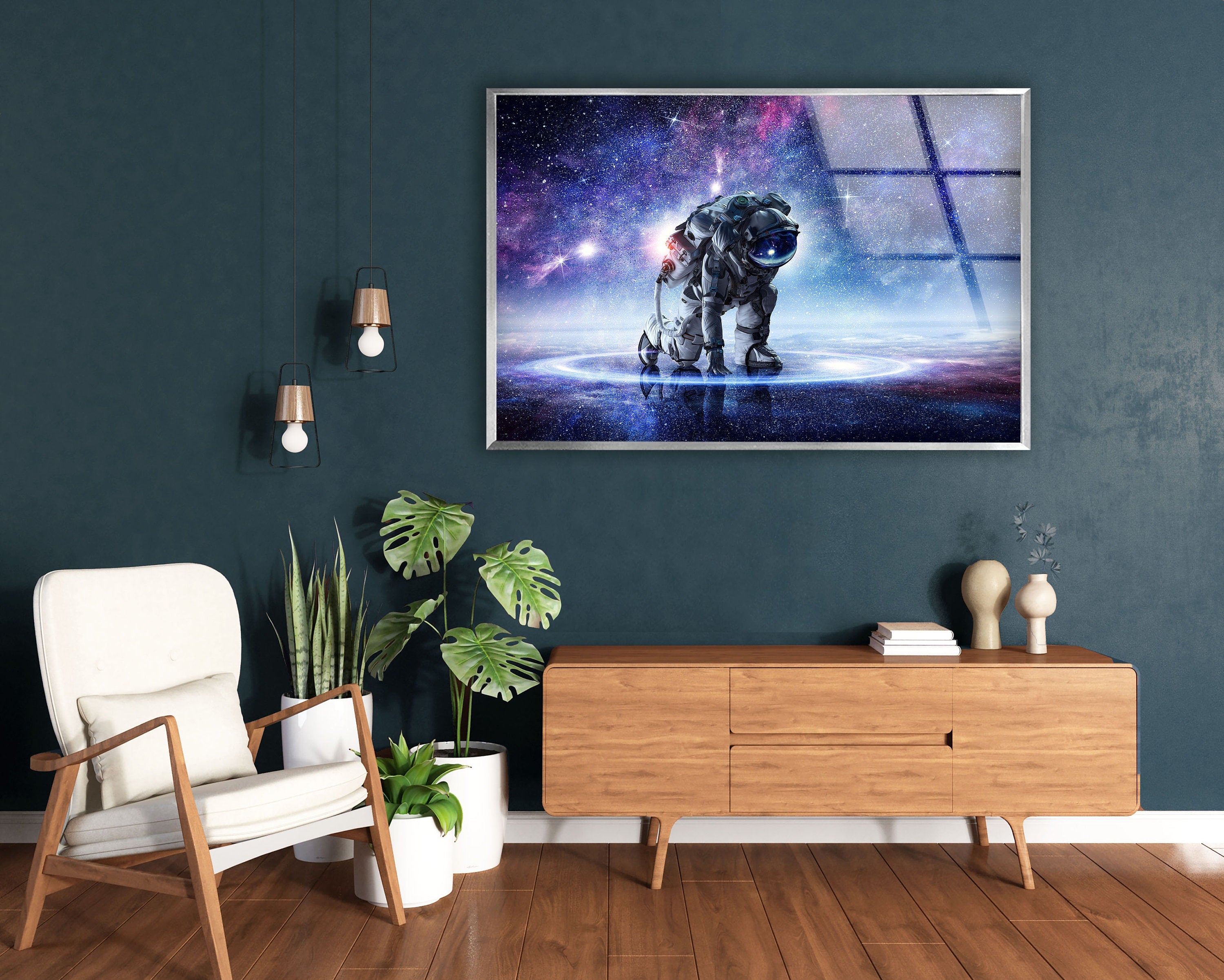 Space Astronaut Tempered Glass Wall Art