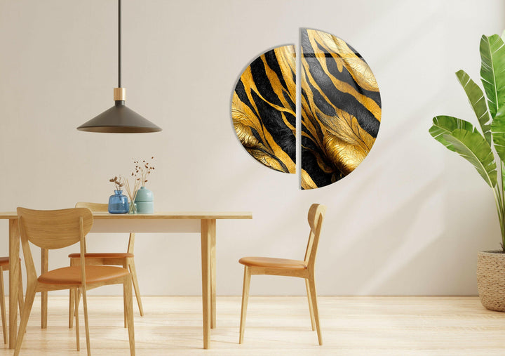Round 2 Piece Black & Gold Glass Wall Art glass image printing, glass prints from photos
