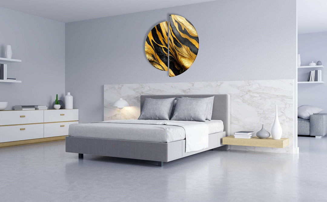 Round 2 Piece Black & Gold Glass Wall Art glass pictures for Wall, glass prints wall art

