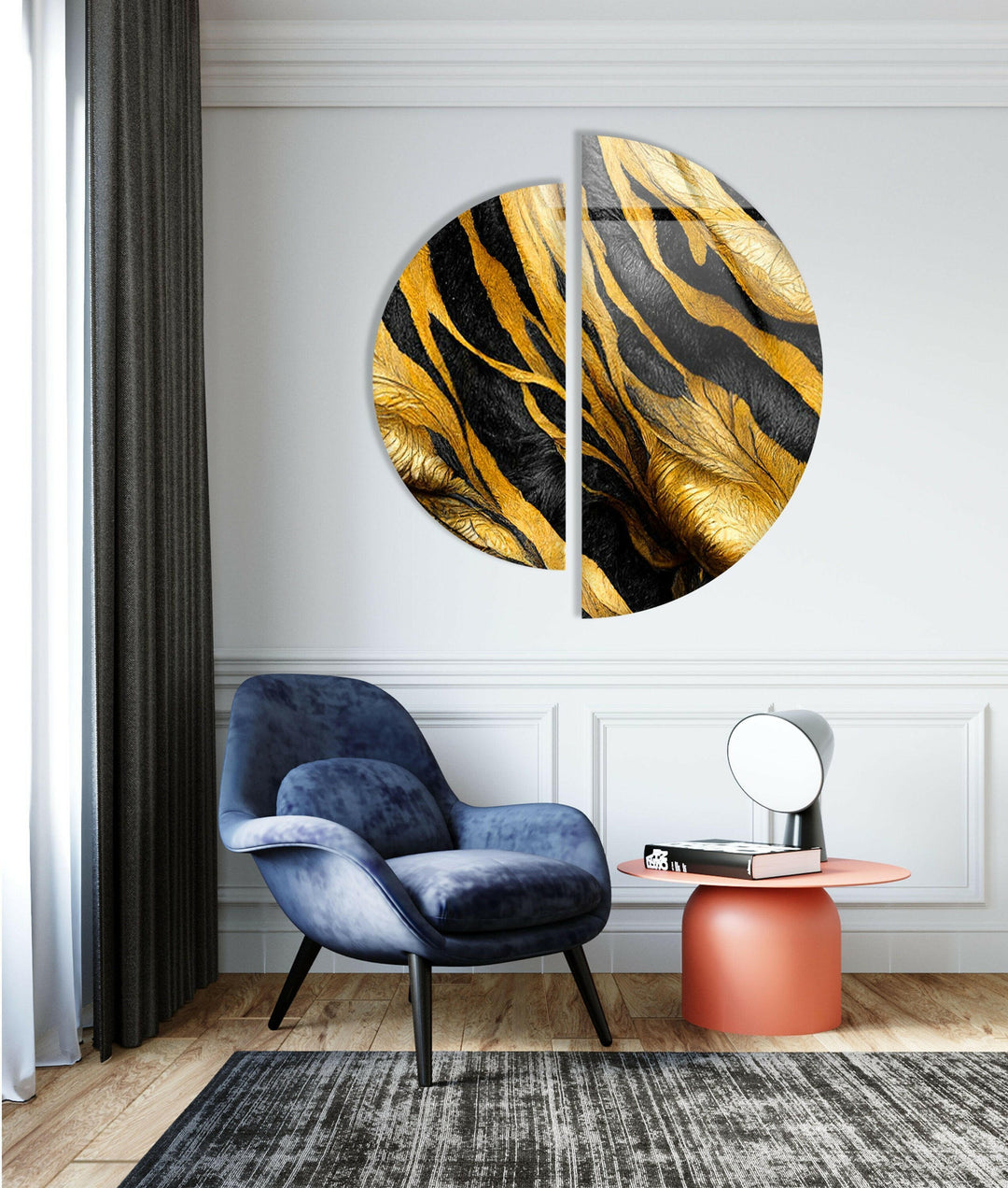 Round 2 Piece Black & Gold Glass Wall Art Glass Printing Wall Art, Print photos on glass
