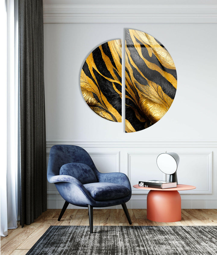 Round 2 Piece Black & Gold Glass Wall Art Glass Printing Wall Art, Print photos on glass
