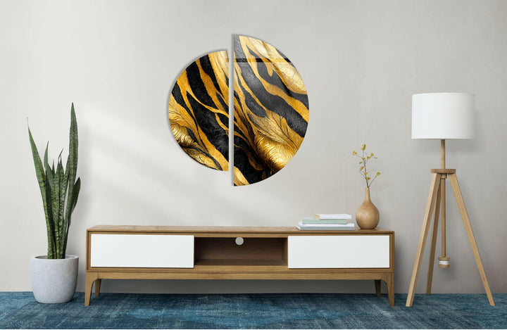 Round 2 Piece Black & Gold Glass Wall Art photo print on glass, prints on glass wall art

