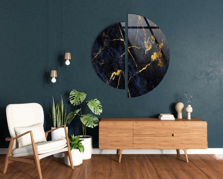 Round 2 Piece Dark & Gold Glass Wall Art glass image printing, glass prints from photos
