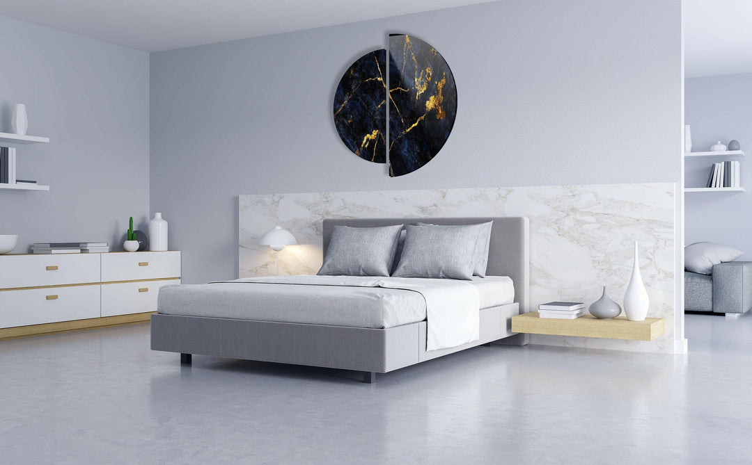 Round 2 Piece Dark & Gold Glass Wall Art glass pictures for Wall, glass prints wall art
