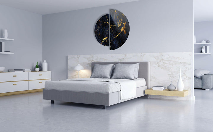 Round 2 Piece Dark & Gold Glass Wall Art glass pictures for Wall, glass prints wall art
