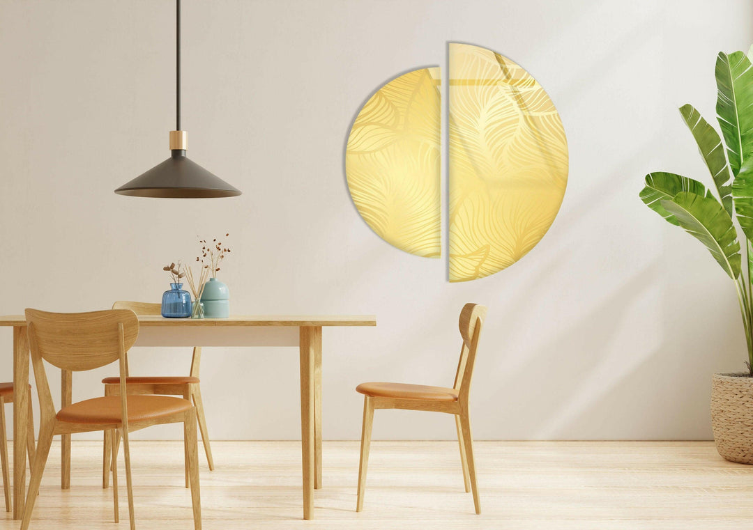 Round 2 Piece Shiny Yellow Glass Wall Art print on glass, glass printed photos
