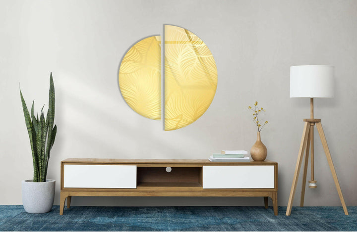Round 2 Piece Shiny Yellow Glass Wall Art stained glass wall art, stained glass wall decor
