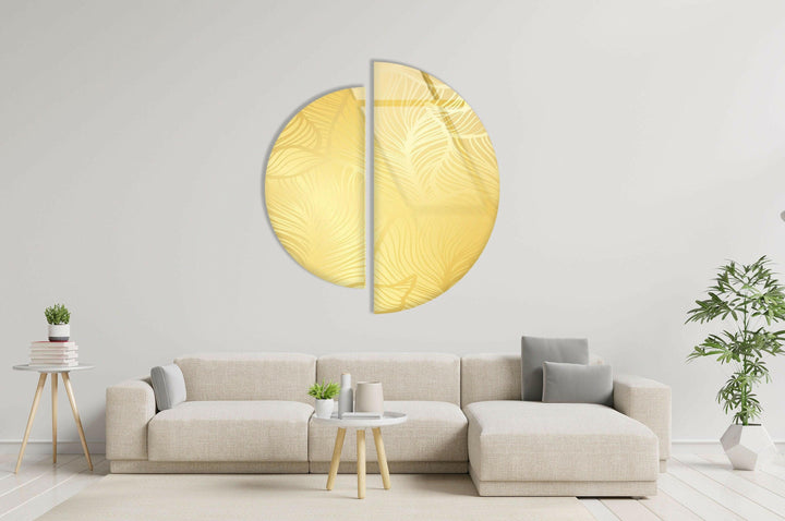 Round 2 Piece Shiny Yellow Glass Wall Art glass art painting, glass art for the Wall
