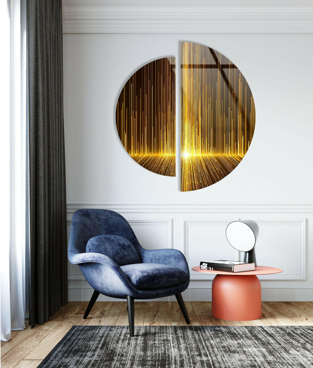 Round 2 Piece Black & Gold Glass Wall Art glass art painting, glass art for the Wall

